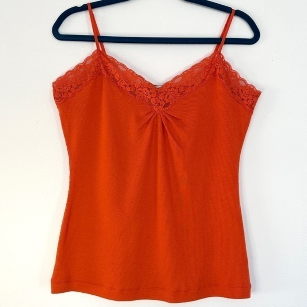Vintage Y2K Worthington Stretch Lace Ribbed Cami Orange Size Large